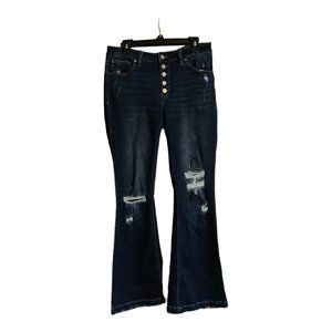 Womens Midrise Button Fly Kancan Flare Jeans, Size 13/30, Distressed Jeans